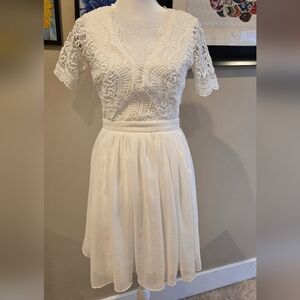 Lulu's Ivory Lace Midi Dress